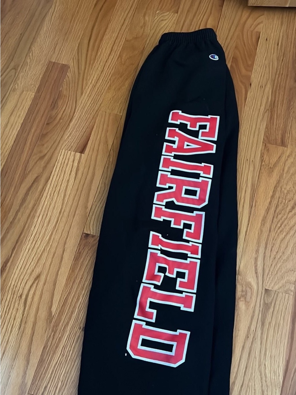 Champion Black Sweatpants with Red Fairfield University Side Logo